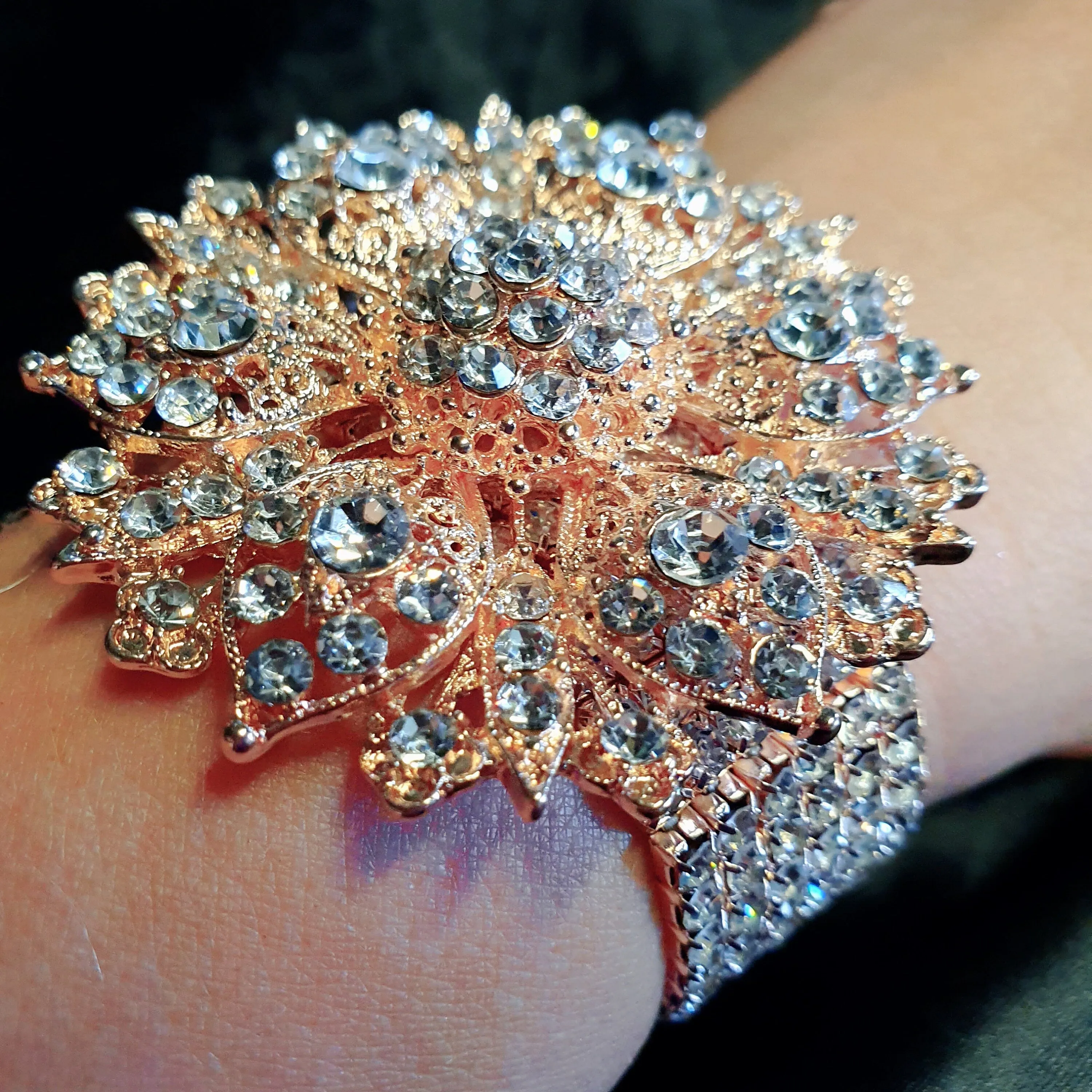 ROSE GOLD Wrist corsage ,Crystal rhinestone Wedding Cuff, bridesmaid Bracelet by Crystal wedding uk