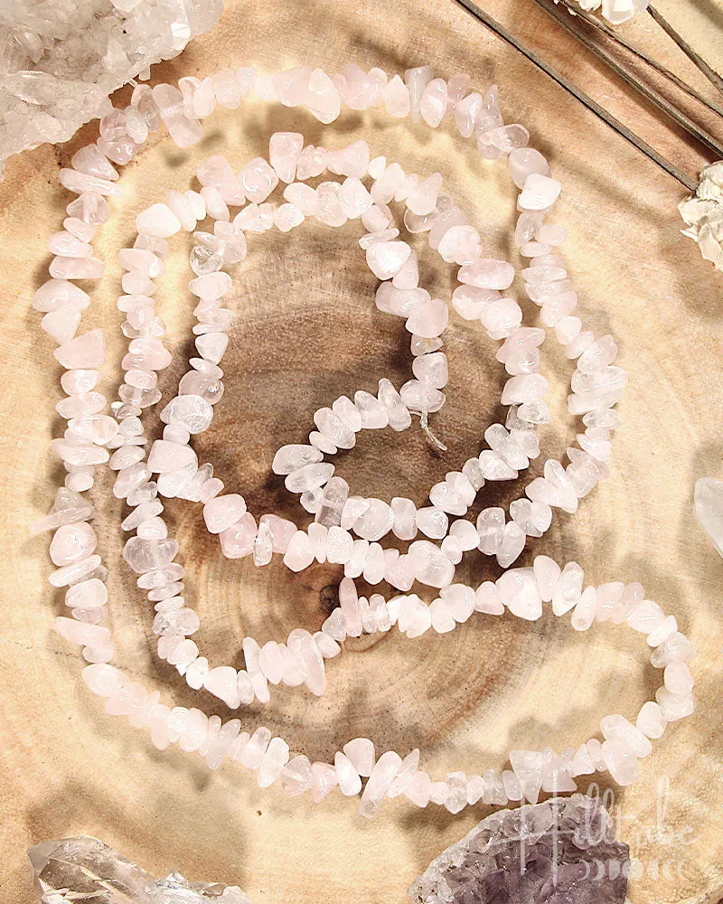 Rose Quartz Chip Necklace 36"
