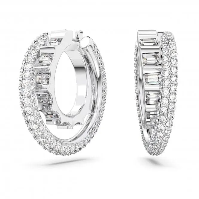 Rota Rhodium Plated White Double Hoop Earrings 5623483