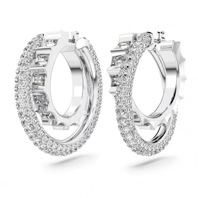 Rota Rhodium Plated White Double Hoop Earrings 5623483