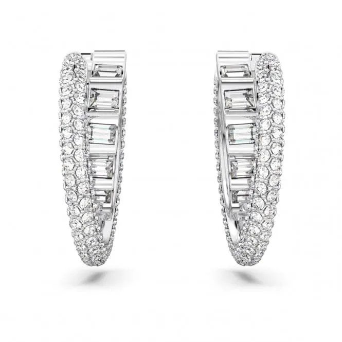 Rota Rhodium Plated White Double Hoop Earrings 5623483
