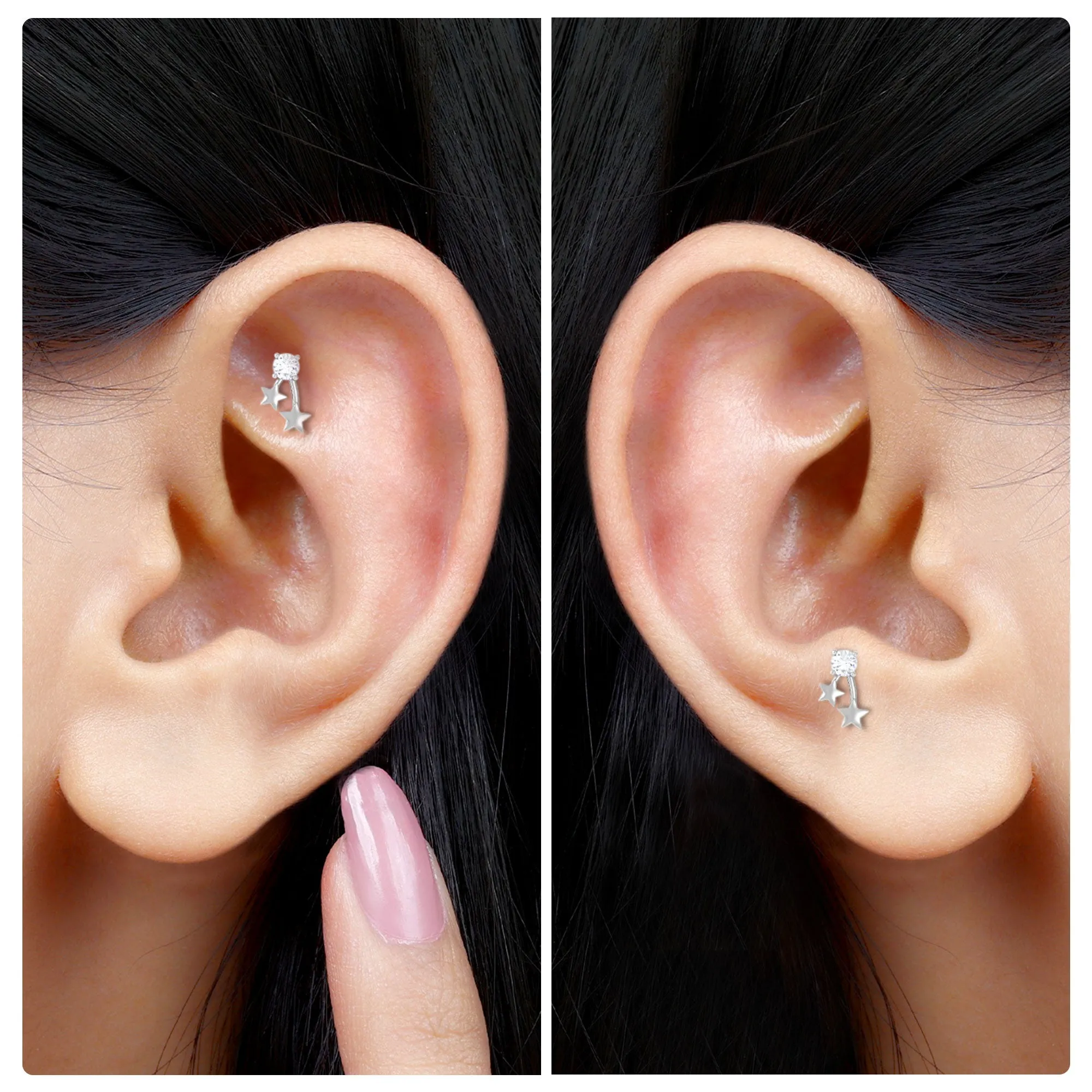 Round Diamond Solitaire Star Cartilage Earring