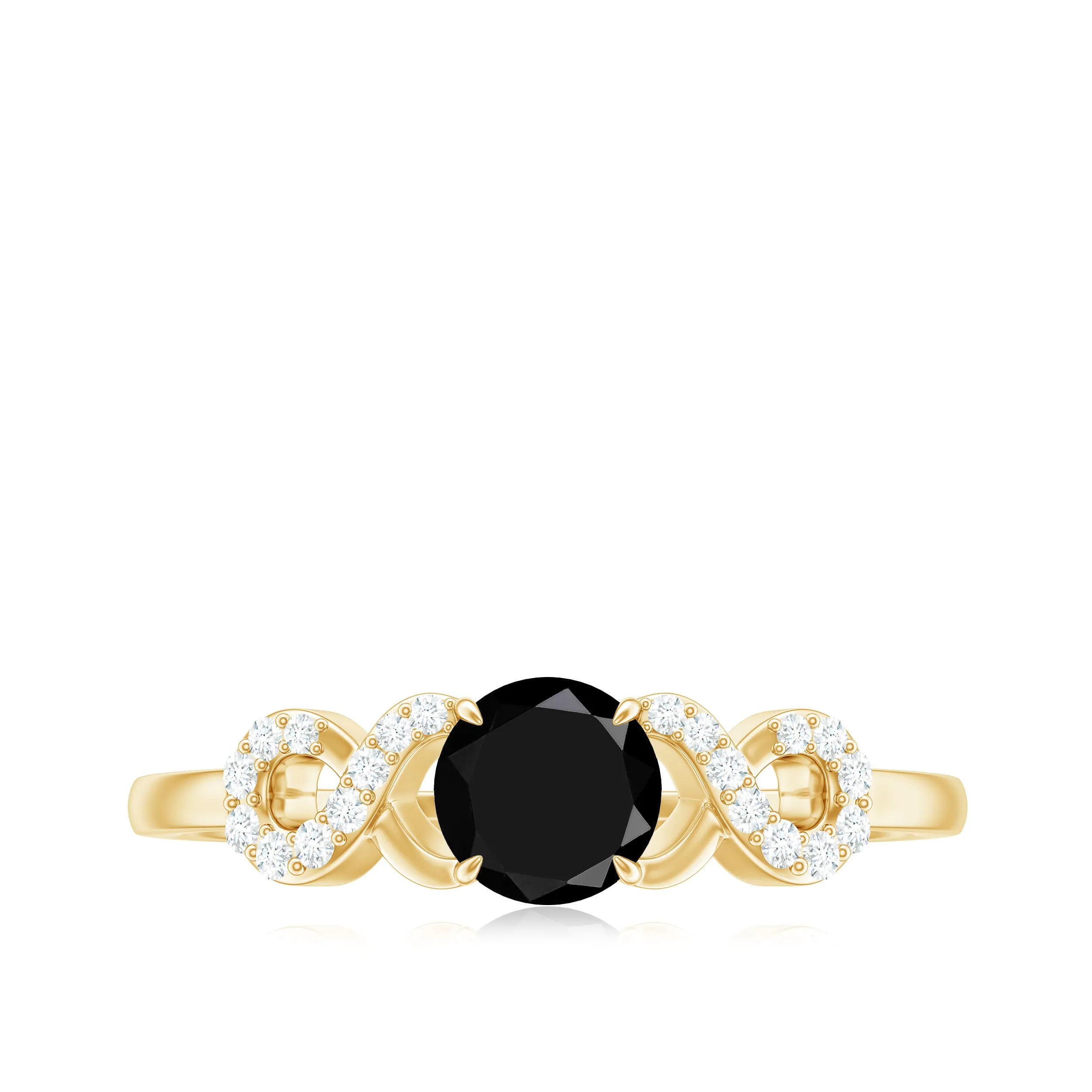Round Shape Created Black Diamond and Diamond Infinity Engagement Ring