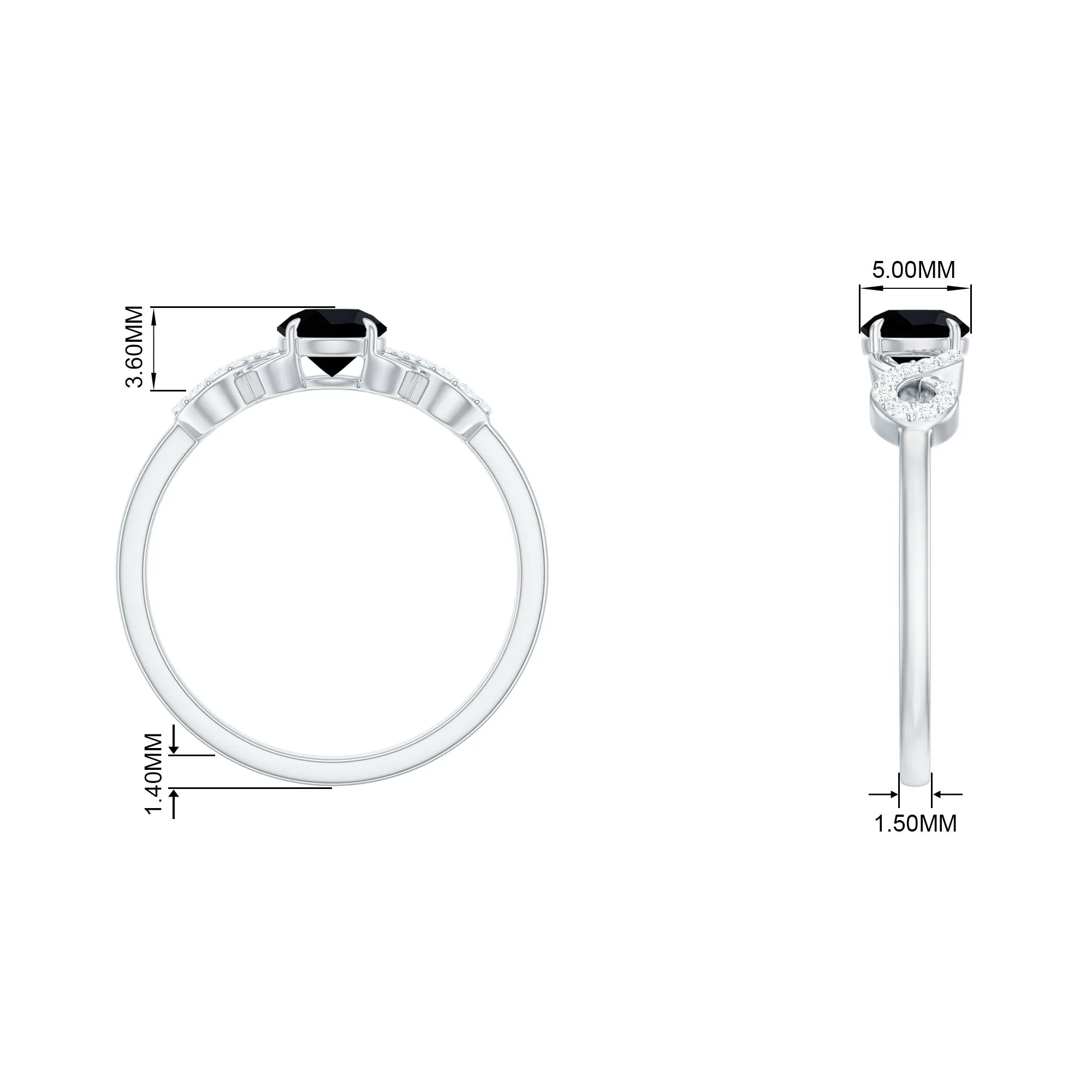 Round Shape Created Black Diamond and Diamond Infinity Engagement Ring