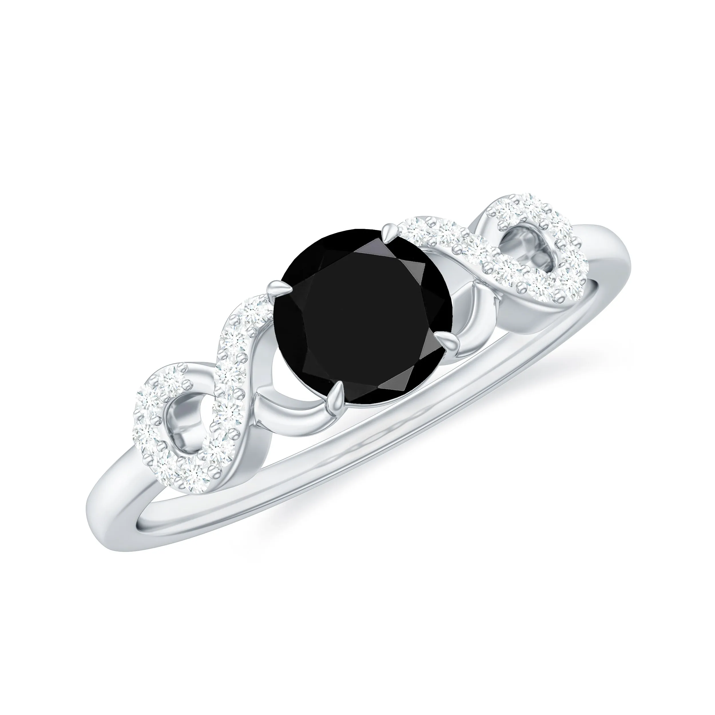 Round Shape Created Black Diamond and Diamond Infinity Engagement Ring