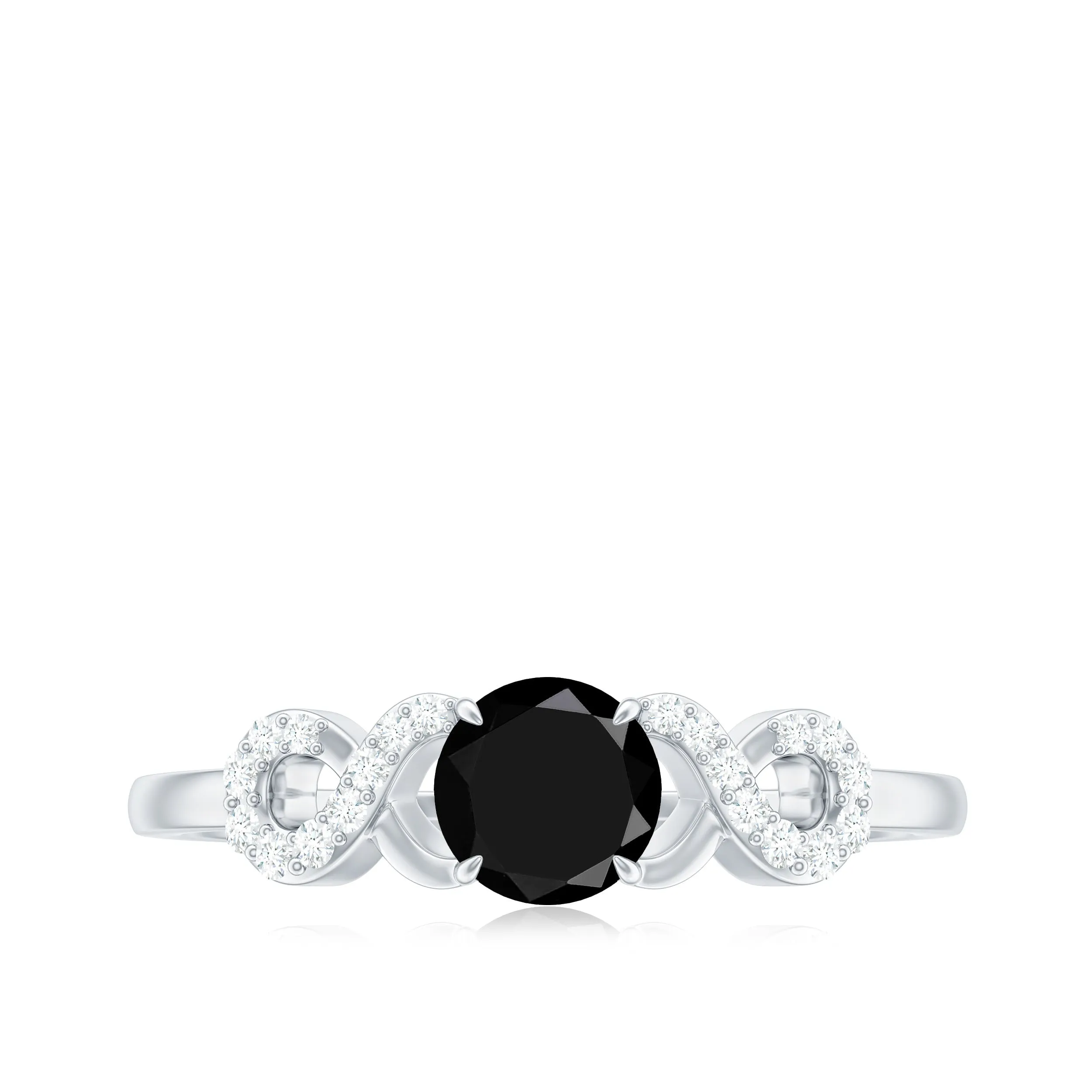 Round Shape Created Black Diamond and Diamond Infinity Engagement Ring