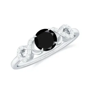 Round Shape Created Black Diamond and Diamond Infinity Engagement Ring