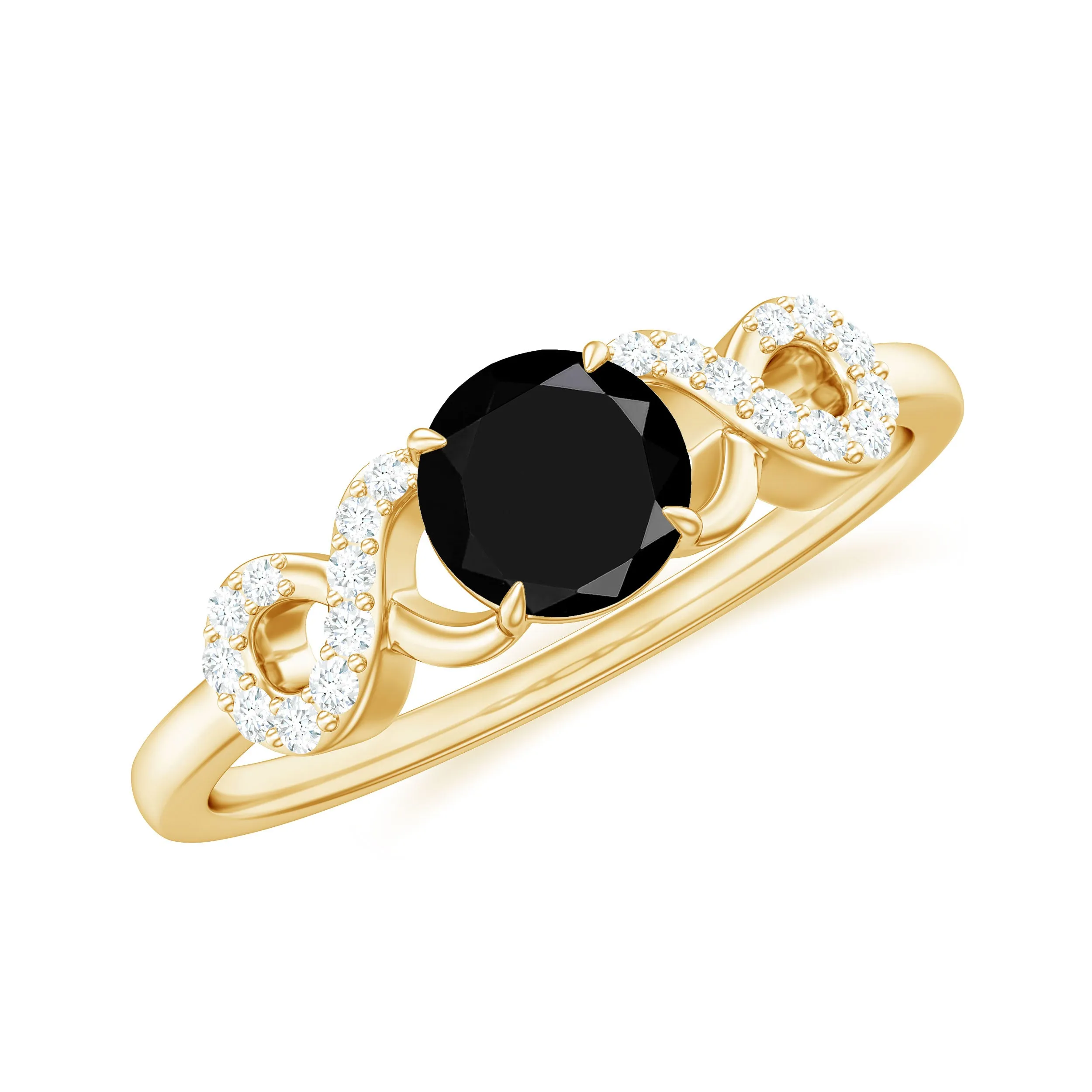 Round Shape Created Black Diamond and Diamond Infinity Engagement Ring