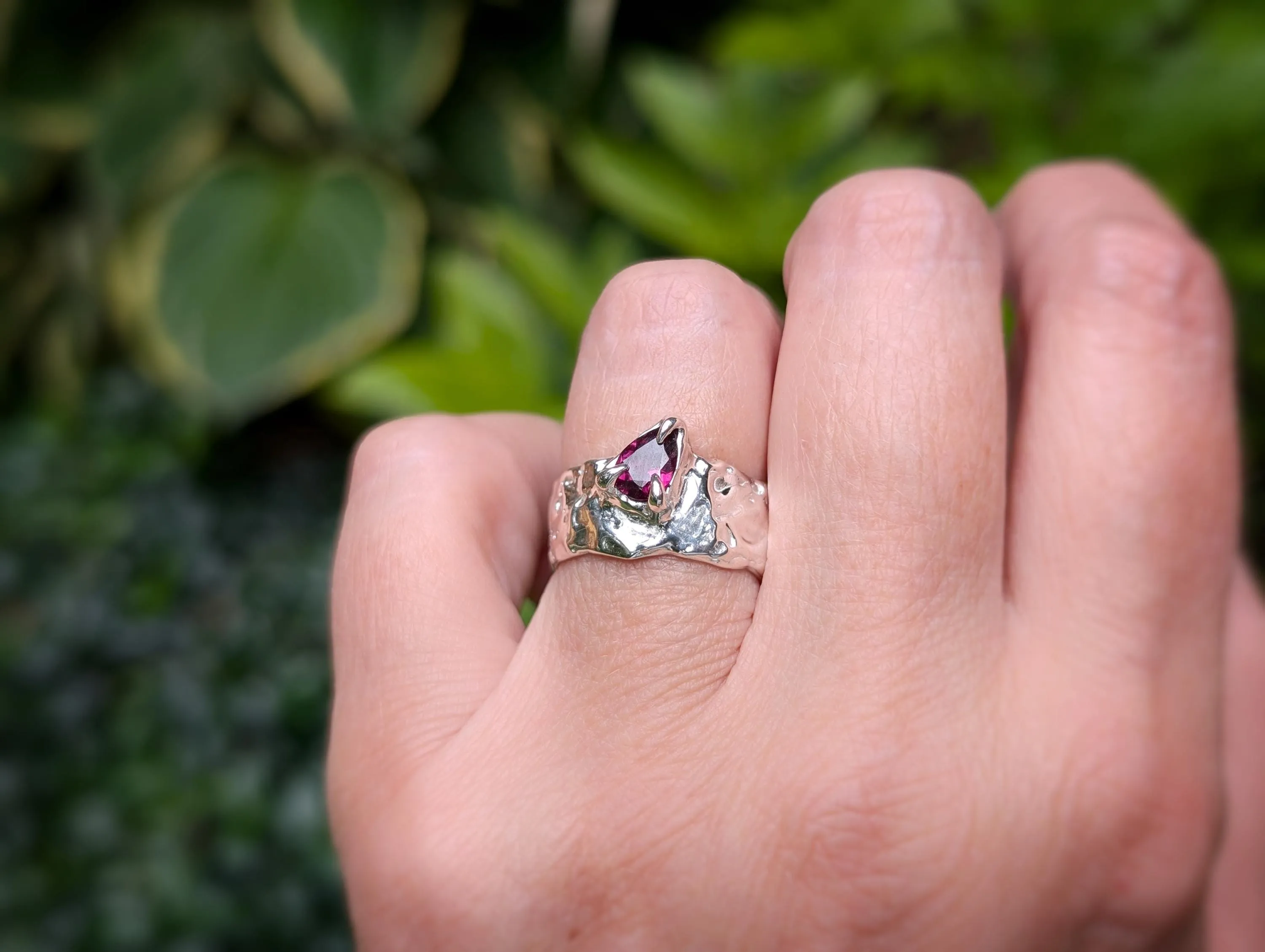 Rubellite Tourmaline Solid Gold textured ring