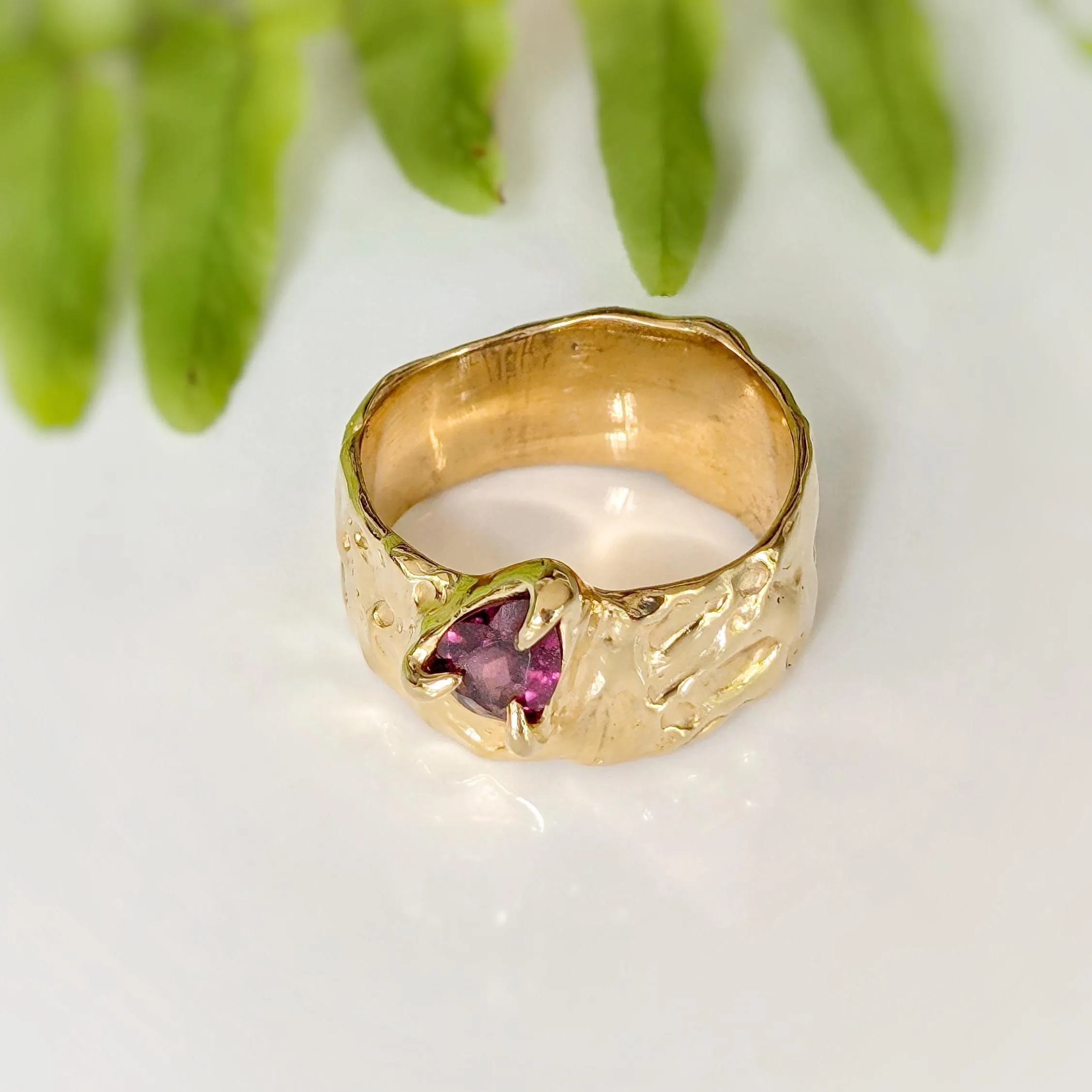 Rubellite Tourmaline Solid Gold textured ring