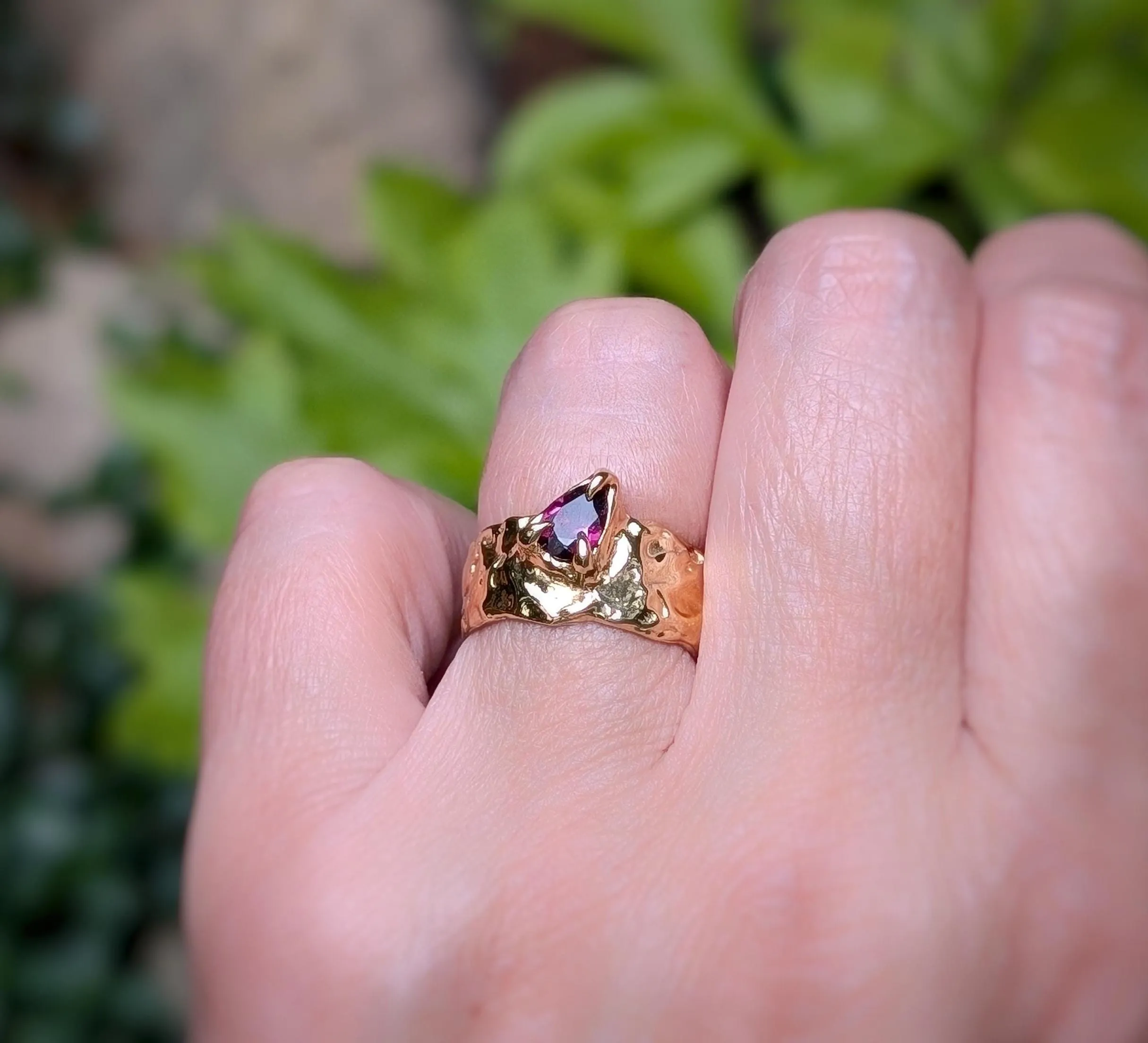 Rubellite Tourmaline Solid Gold textured ring