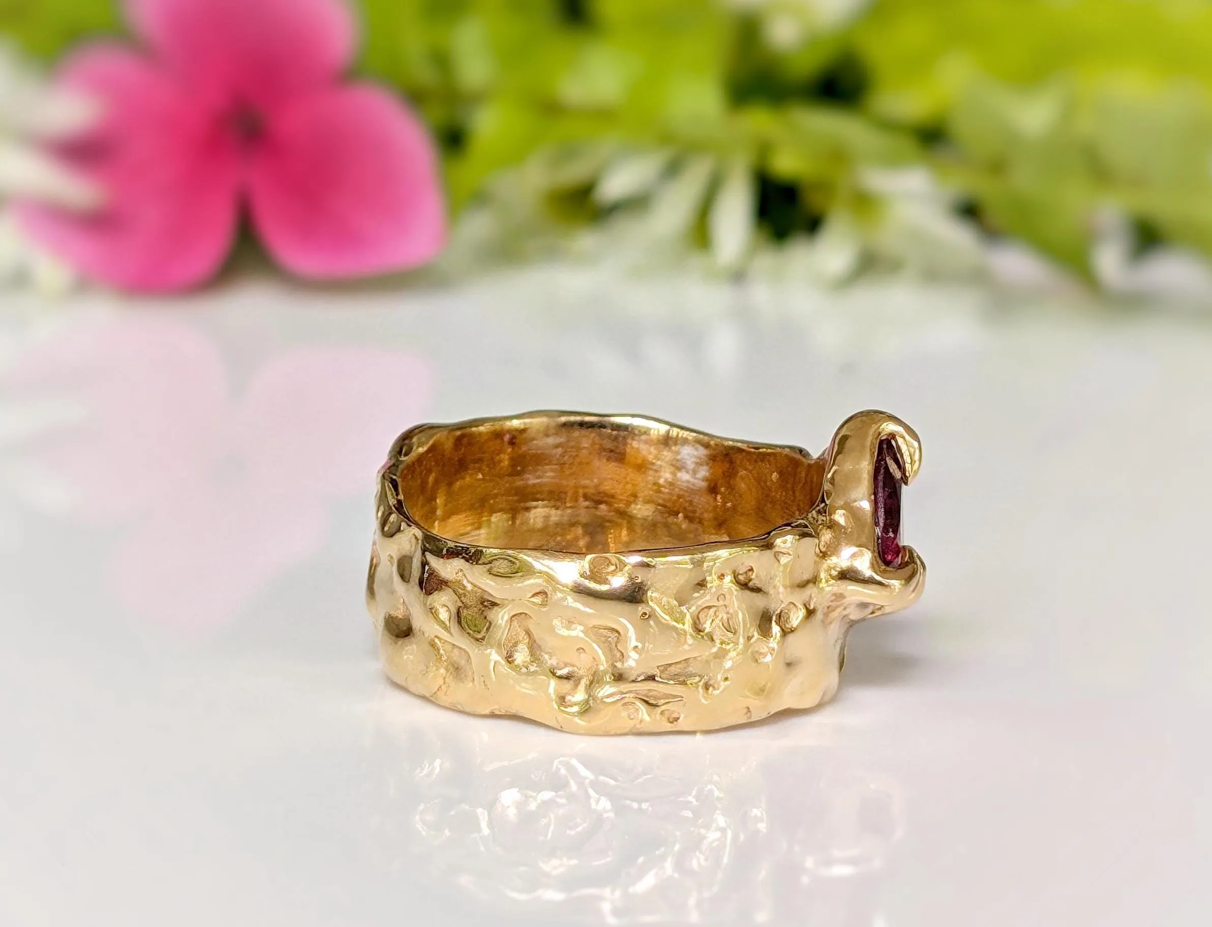 Rubellite Tourmaline Solid Gold textured ring