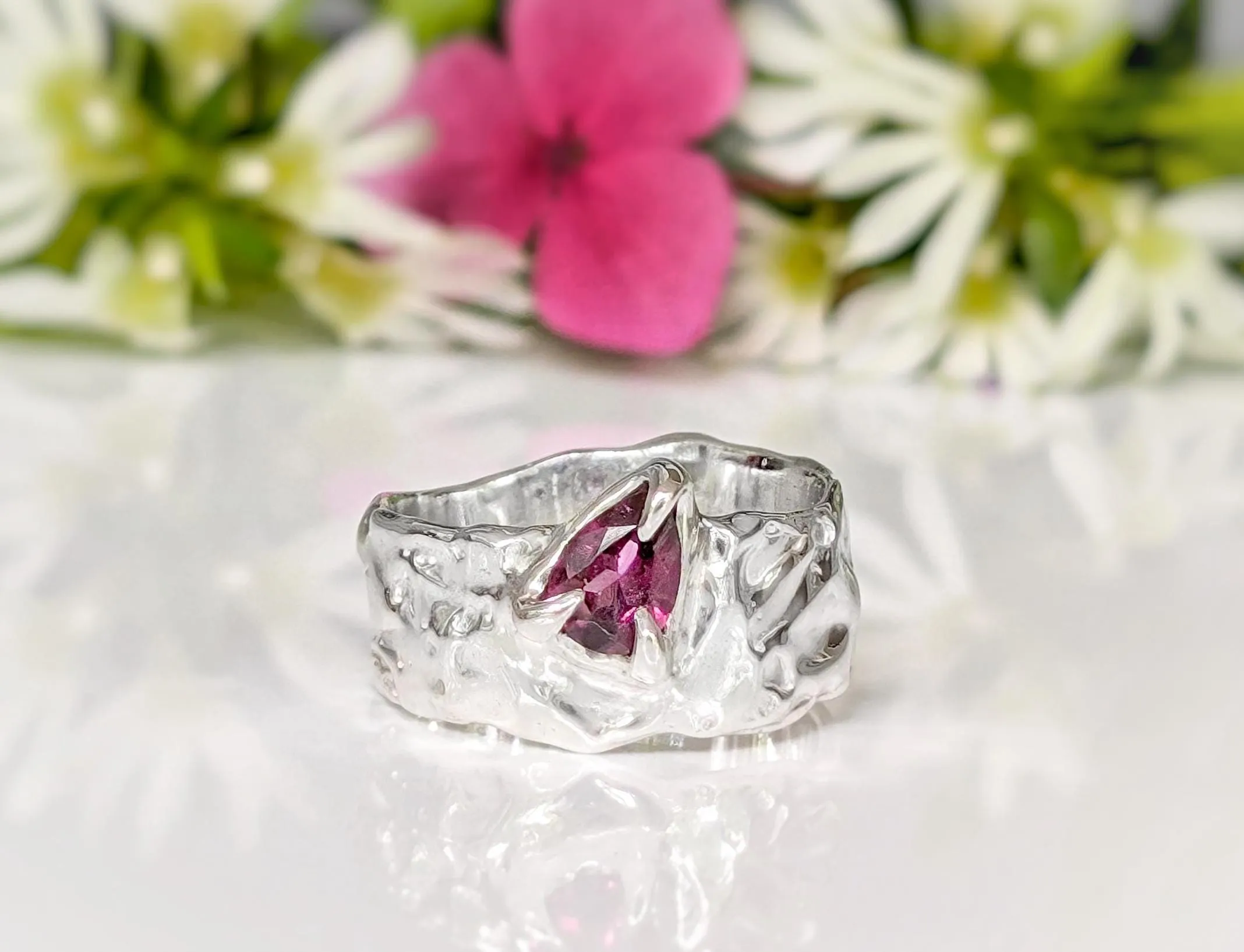 Rubellite Tourmaline Solid Gold textured ring