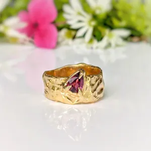 Rubellite Tourmaline Solid Gold textured ring