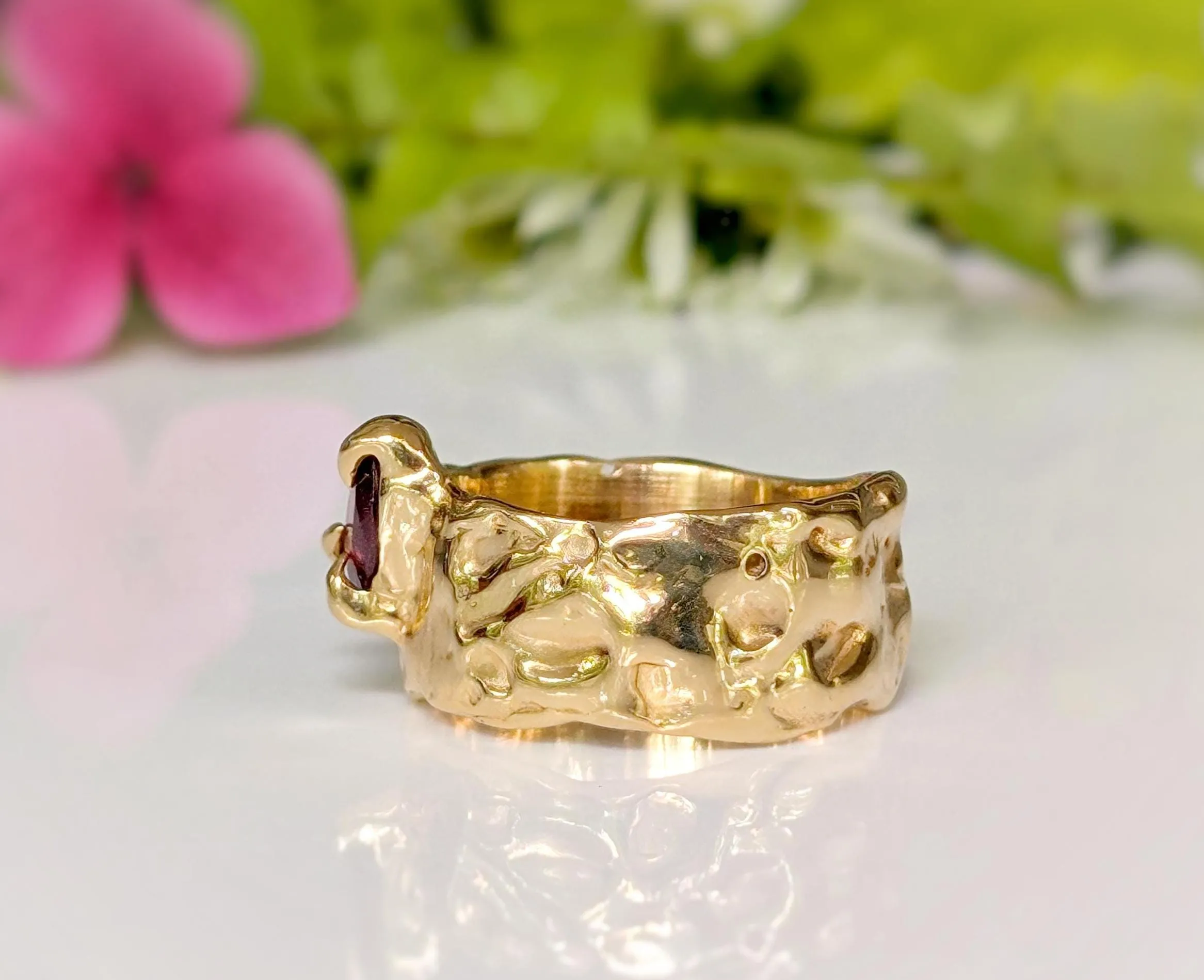 Rubellite Tourmaline Solid Gold textured ring