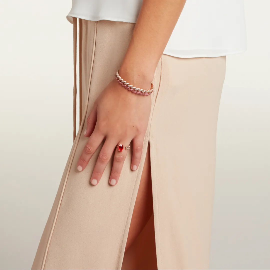 RUBY & DIAMOND PAVE TWO-TONE ESSENTIAL LINK BRACELET