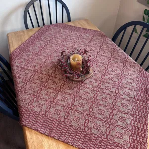 Saratoga Garnet and Tan Woven Small Table Cloth 34"