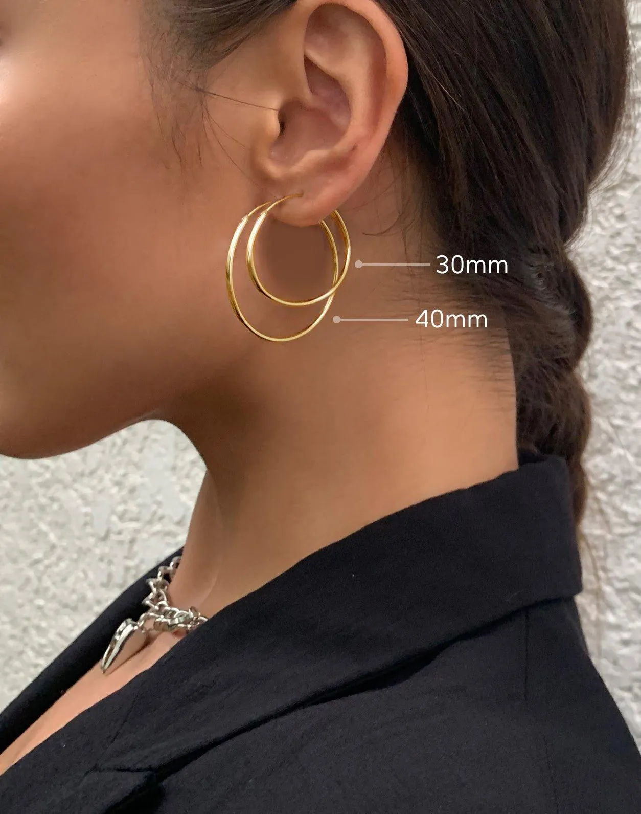 Silver 30mm Skinny Hoop Earrings
