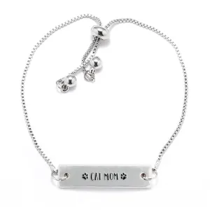 Silver Cat Mom Adjustable Bar Bracelet