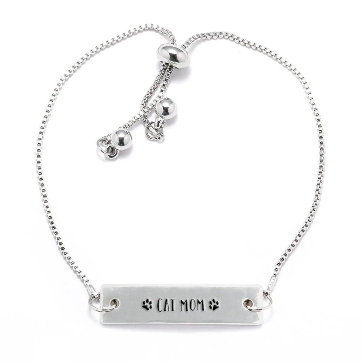 Silver Cat Mom Adjustable Bar Bracelet