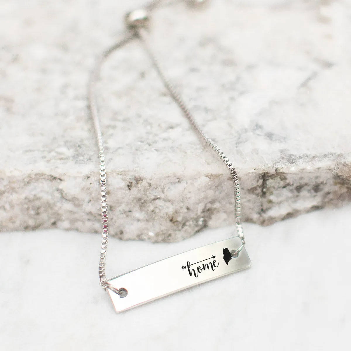 Silver Home is Maine Adjustable Bar Bracelet