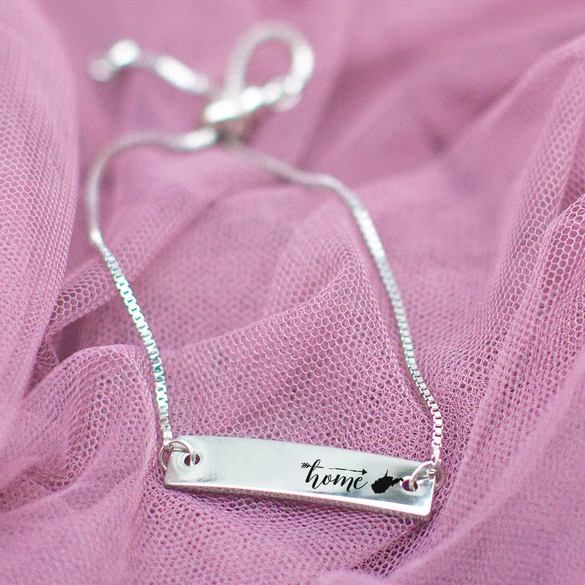 Silver Home is West Virginia Adjustable Bar Bracelet