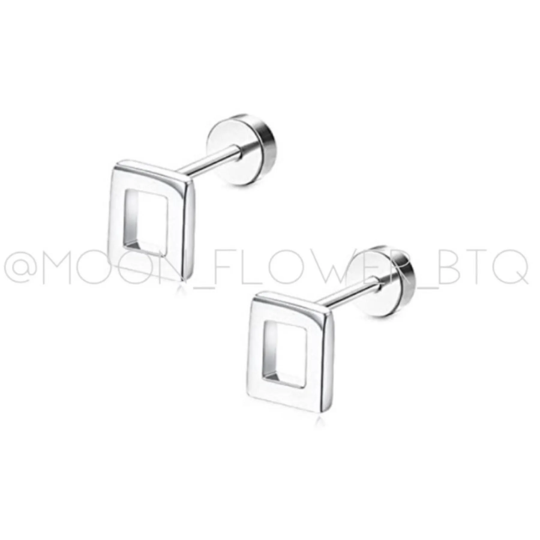 Silver Square Flat Back Earrings