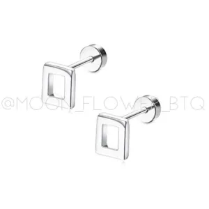 Silver Square Flat Back Earrings