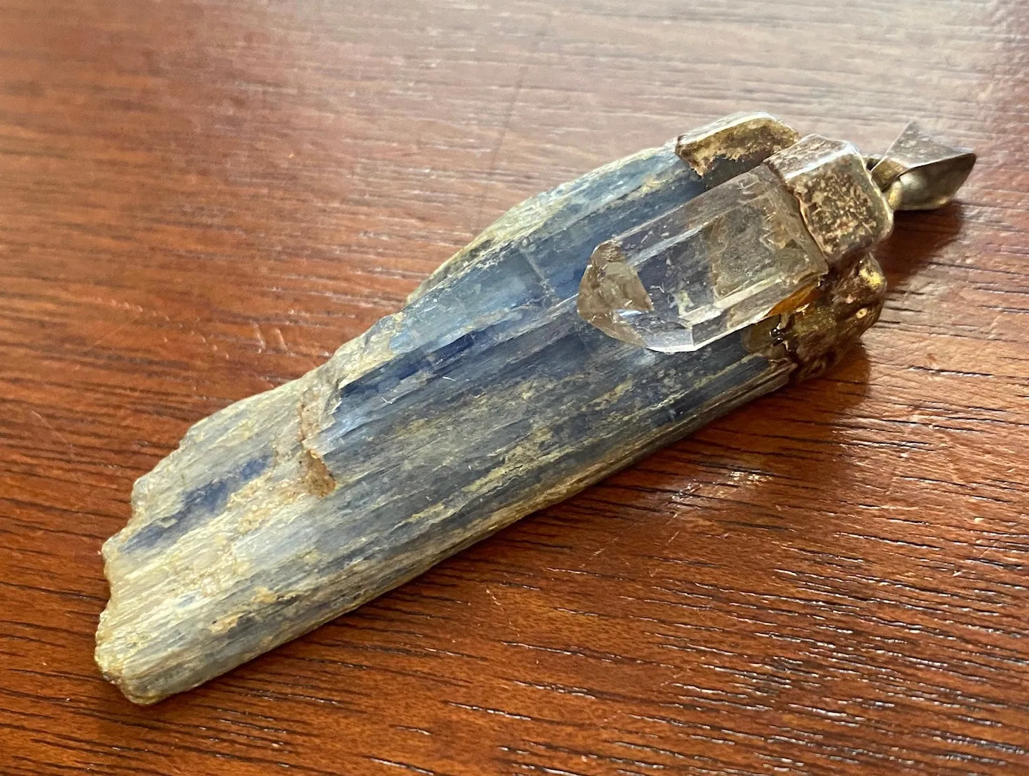 Silver Tone Kyanite Rough Stone Crystal Quartz Necklace Pendant