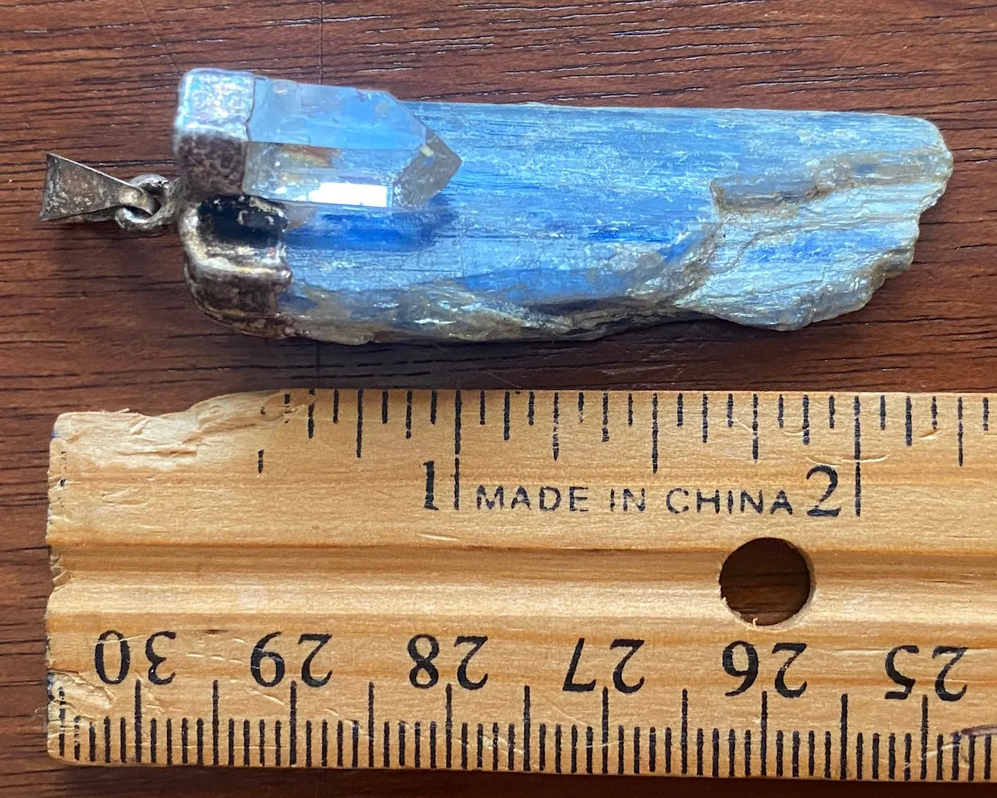 Silver Tone Kyanite Rough Stone Crystal Quartz Necklace Pendant