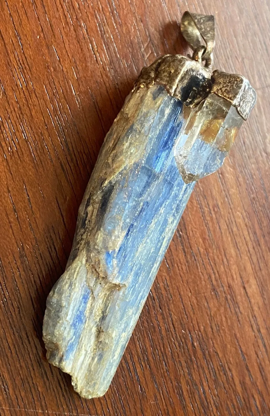 Silver Tone Kyanite Rough Stone Crystal Quartz Necklace Pendant