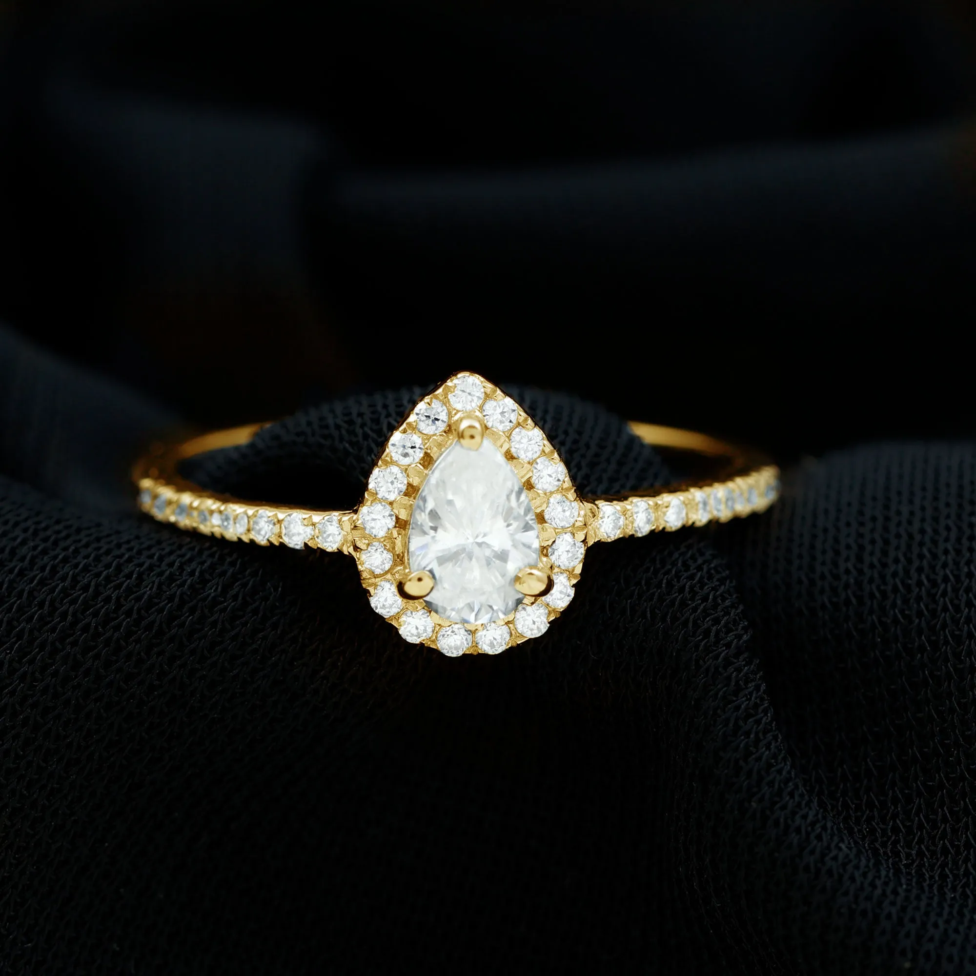 Simple Lab Grown Diamond Teardrop Ring with Halo