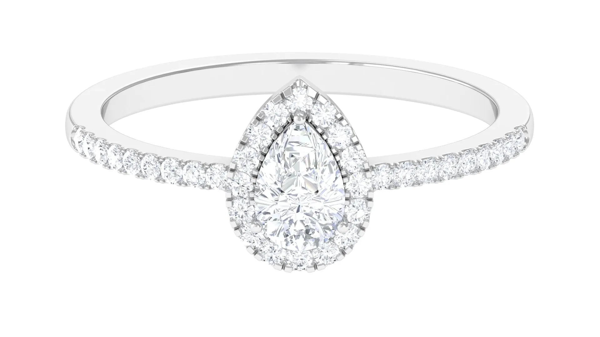 Simple Lab Grown Diamond Teardrop Ring with Halo