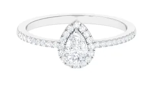 Simple Lab Grown Diamond Teardrop Ring with Halo