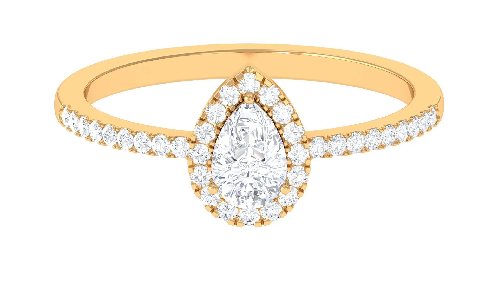 Simple Lab Grown Diamond Teardrop Ring with Halo