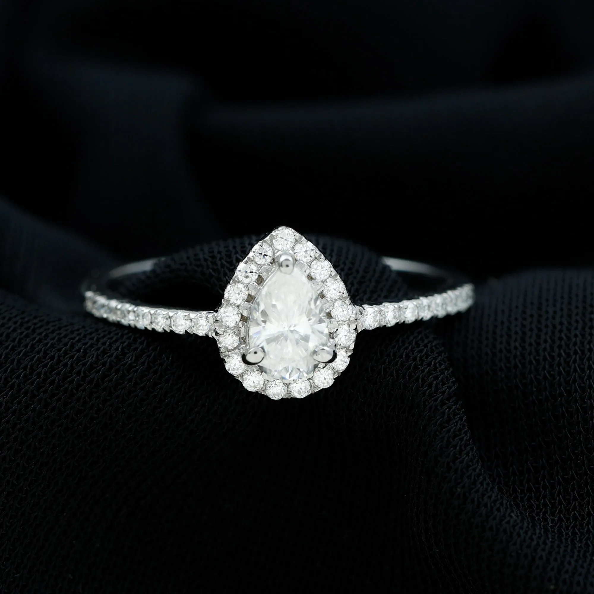 Simple Lab Grown Diamond Teardrop Ring with Halo