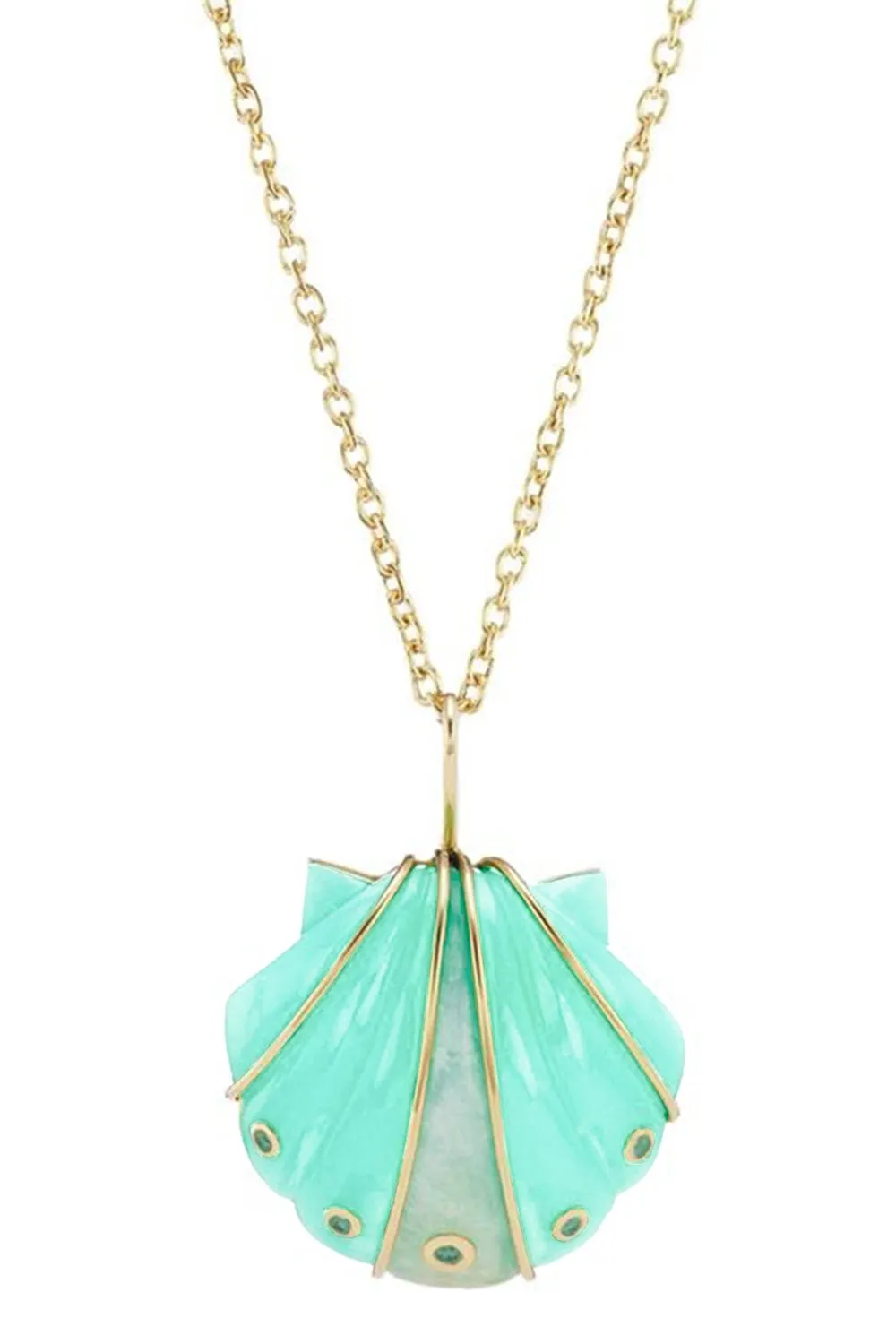 Small Mint Chrysoprase Moonstone Shell Pendant Necklace