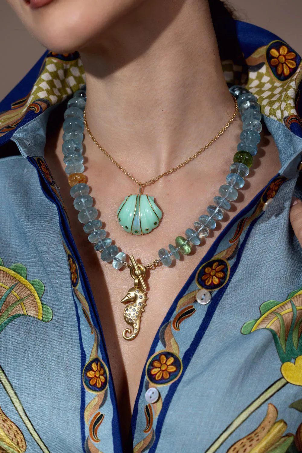 Small Mint Chrysoprase Moonstone Shell Pendant Necklace