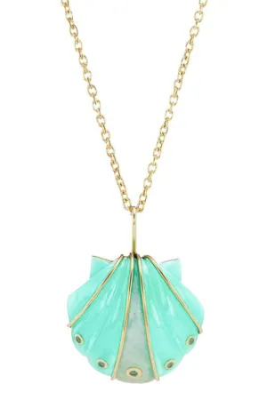 Small Mint Chrysoprase Moonstone Shell Pendant Necklace