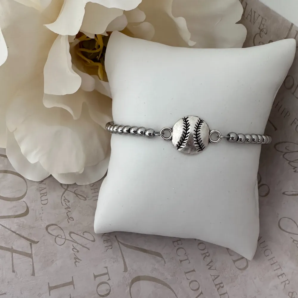 Softball Silver Beaded Bracelet