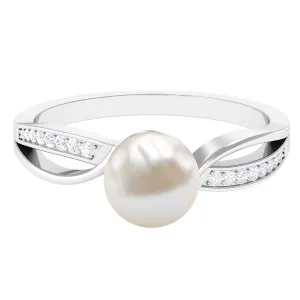 Solitaire Freshwater Pearl and Diamond Infinity Ring