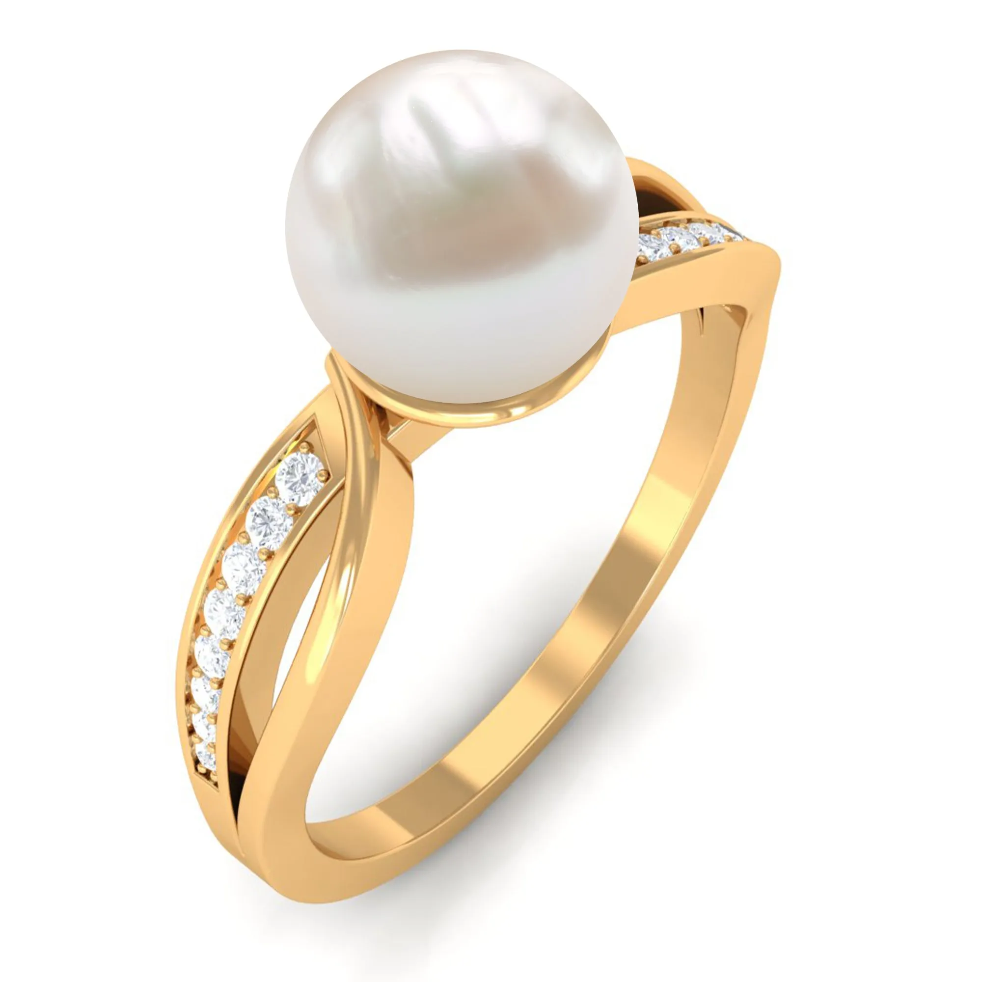 Solitaire Freshwater Pearl and Diamond Infinity Ring