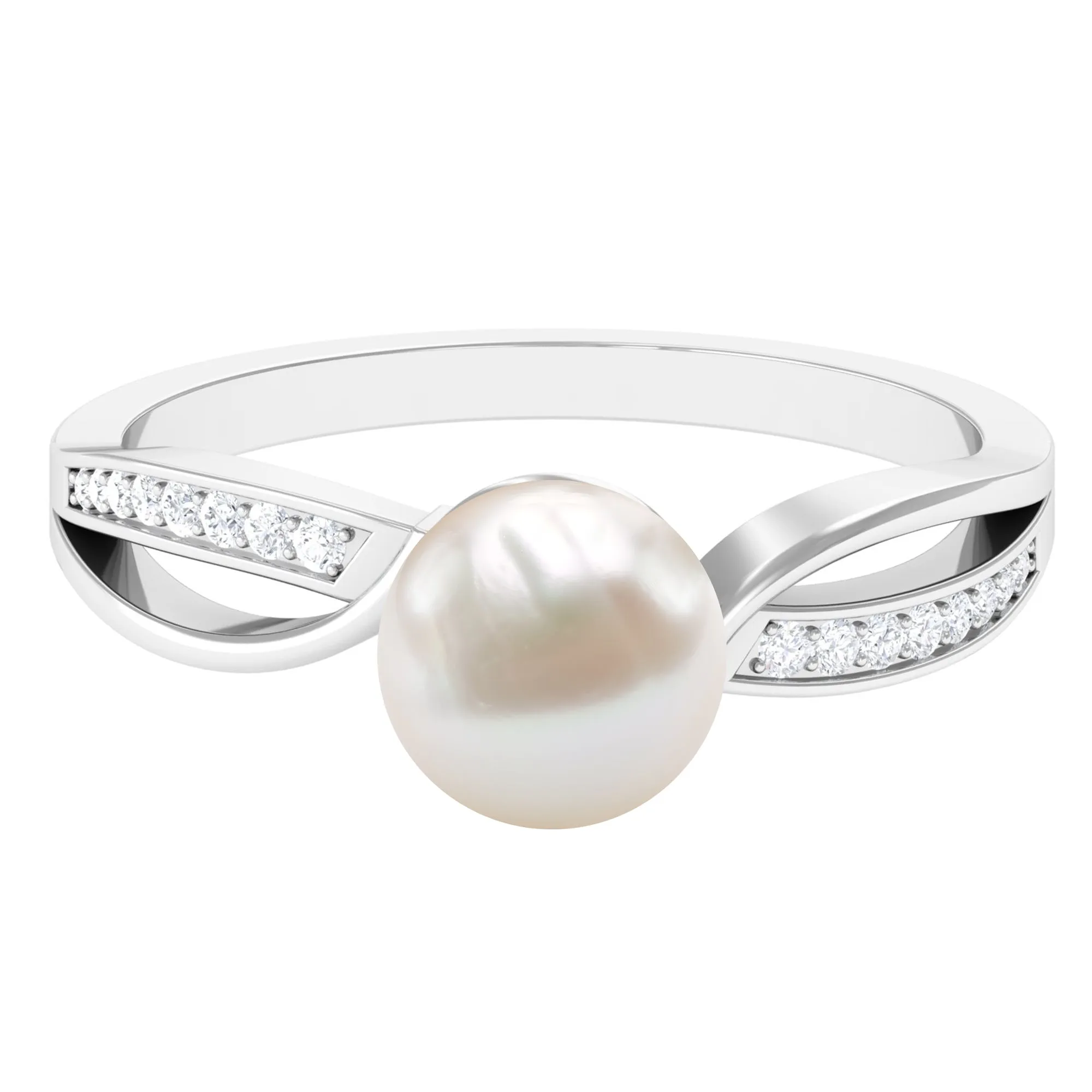Solitaire Freshwater Pearl and Diamond Infinity Ring