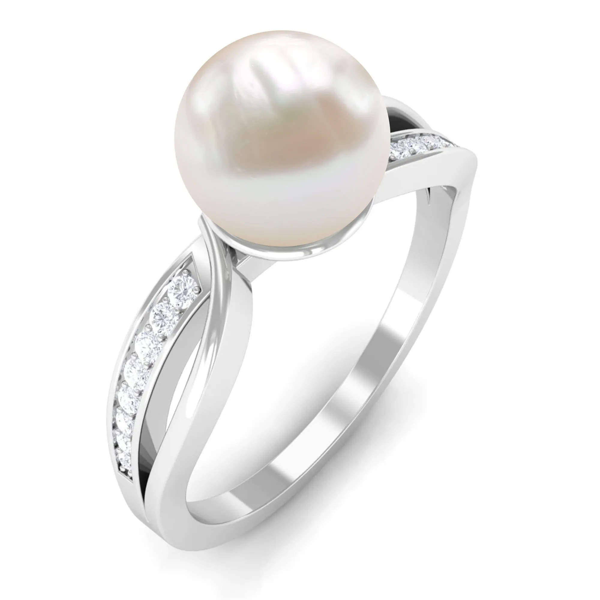 Solitaire Freshwater Pearl and Diamond Infinity Ring