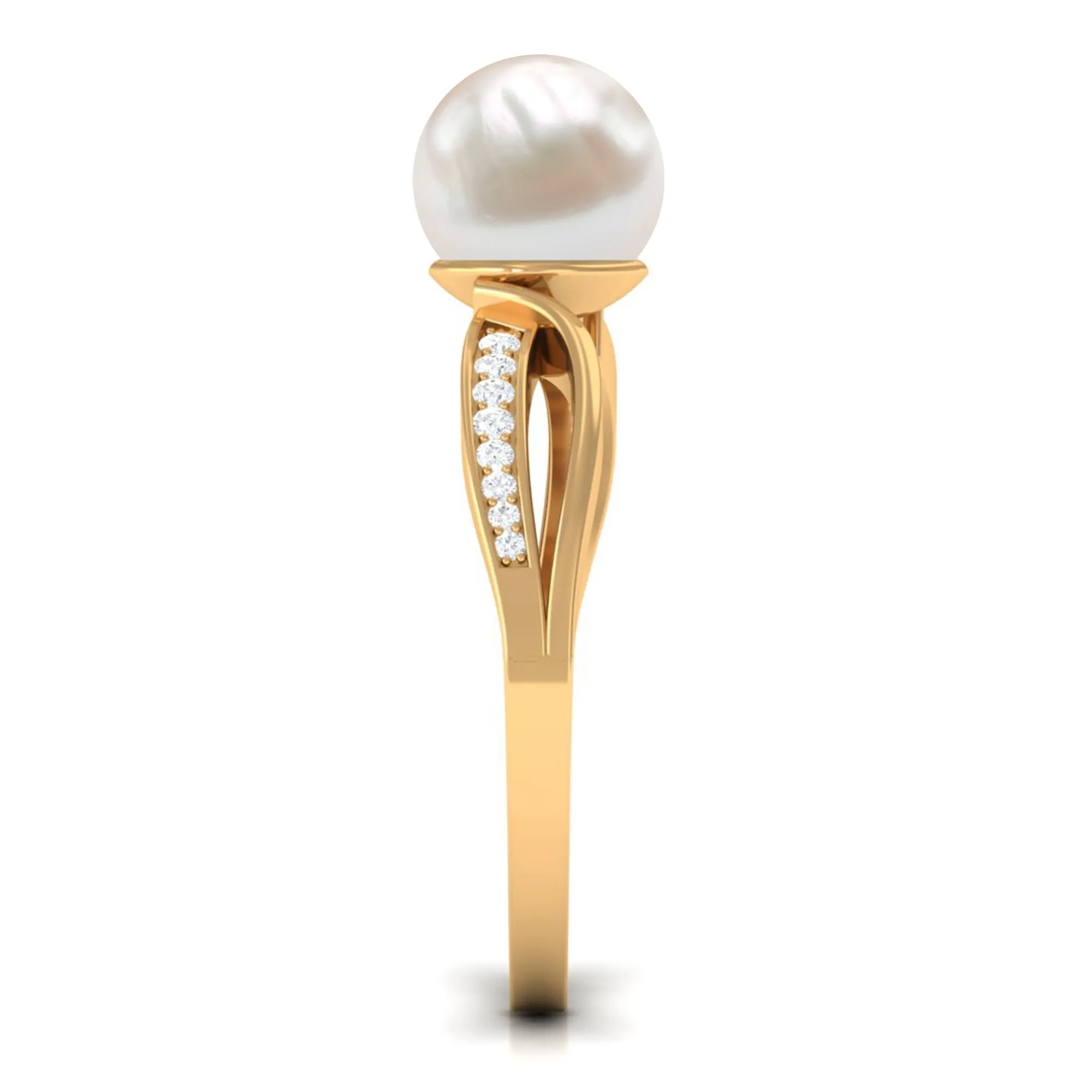 Solitaire Freshwater Pearl and Diamond Infinity Ring