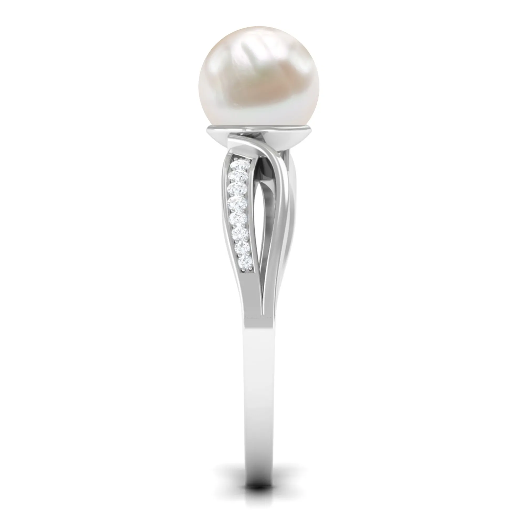 Solitaire Freshwater Pearl and Diamond Infinity Ring