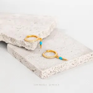 Spike Turquoise CZ Hoop Earrings, Gold, Silver SHEMISLI SH373