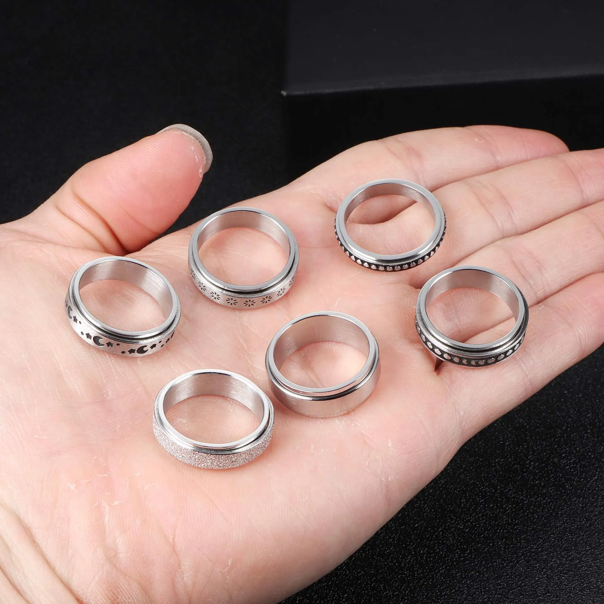 Stainless Steel Rotatable Spinner Ring Moon Stars Sterling Silve