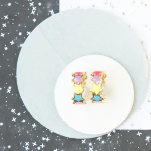 Star Enamel Rainbow Colors Huggy Hoop Earring