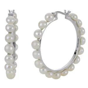Sterling Silver 5 mm Fresh Water Pearl Hoop Earrings